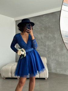 Rochie eleganta scurta din dantela si tul - Img 1