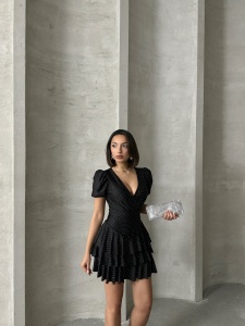 Rochie eleganta scurta din lycra cu volane si strasuri - Img 8