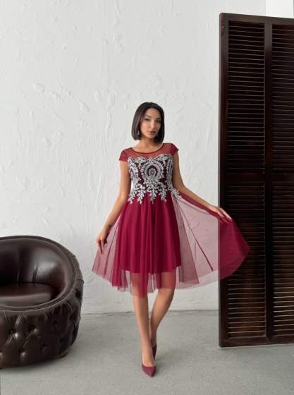 Rochie eleganta scurtă din tull cu insertii argintii - Img 4