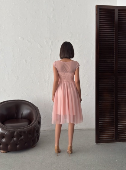 Rochie eleganta scurtă din tull cu insertii aurii - Img 6