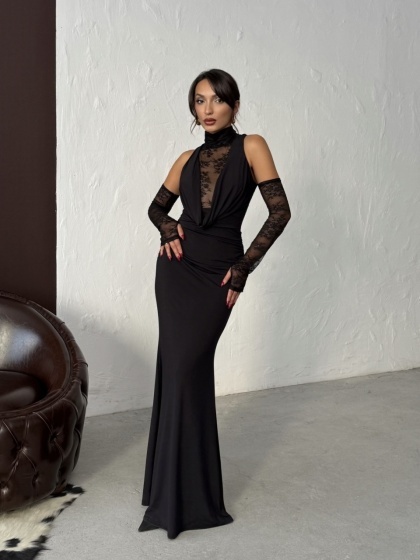 Rochie eleganta tip sirena accesorizata cu manusi - Img 7