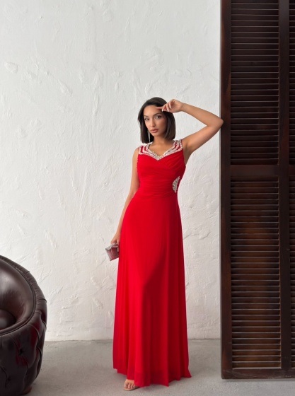 Rochie lunga din tull accesorizata cu strasuri - Img 6