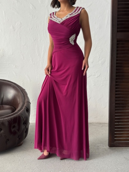 Rochie lunga din tull accesorizata cu strasuri - Img 5