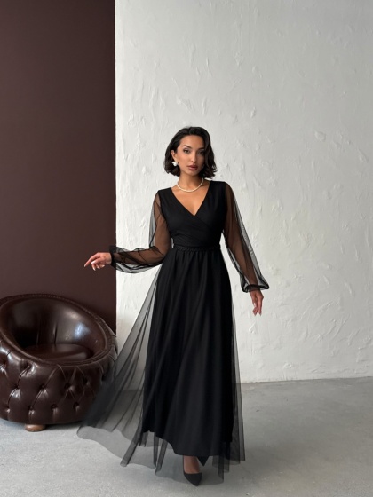 Rochie lunga din tull cu accesoriu in talie - Img 8