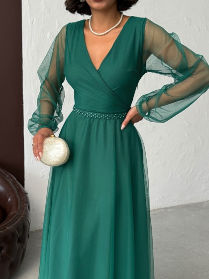 Rochie lunga din tull cu accesoriu in talie - Img 4