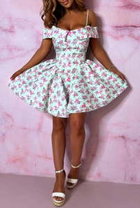 Rochie scurta cu imprimeu floral cu bretele - Img 3