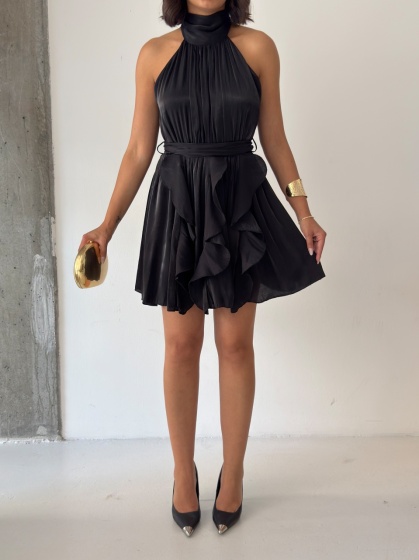 Rochie scurtă elegantă din satin cu falduri - Img 5