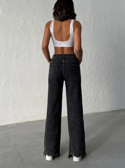 Blugi evazati elastici accesorizati cu perle la tiv - Img 2