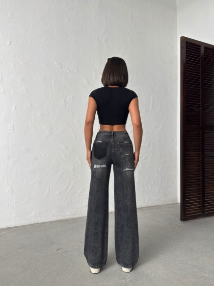 Blugi evazati elastici cu rupturi la spate - Img 4