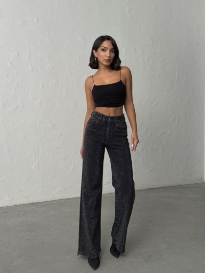 Blugi evazati elastici cu strasuri - Img 8