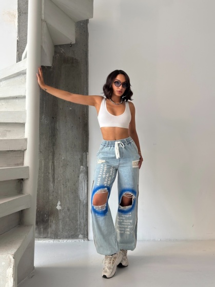 Blugi largi accesorizat cu fermoar si tiv ajustabil - Img 6