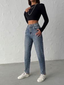 Blugi mom fit cu aplicatii din strasuri - Img 3