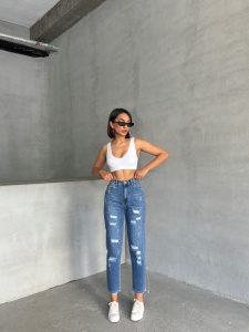 Blugi mom fit cu rupturi - Img 7