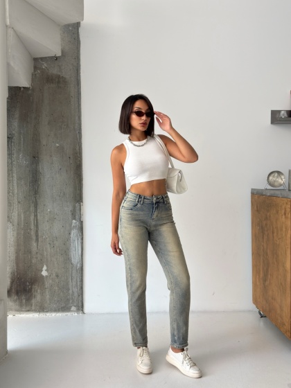 Blugi Mom Fit elastici cu aspect vintage - Img 6