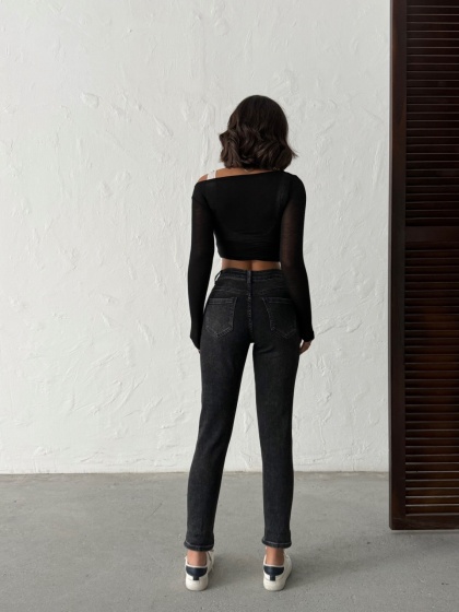 Blugi mom fit elastici cu mici rupturi - Img 2