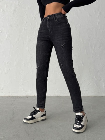 Blugi mom fit elastici cu mici rupturi - Img 1