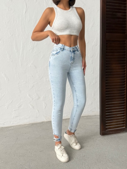 Blugi skinny elastici cu detalii la tiv - Img 4