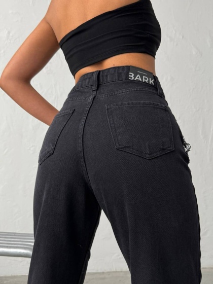 Blugi wide leg cu abraziuni în față - Img 2