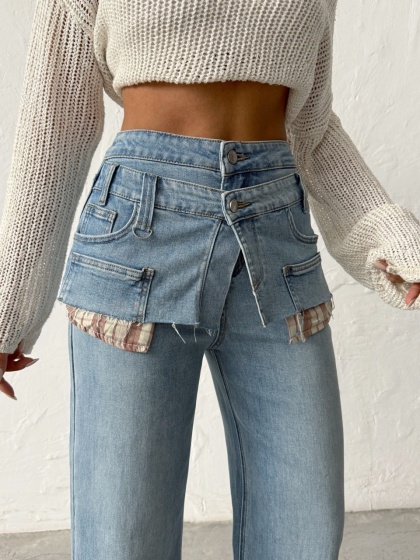 Blugi wide leg cu accesoriu tip fusta - Img 5