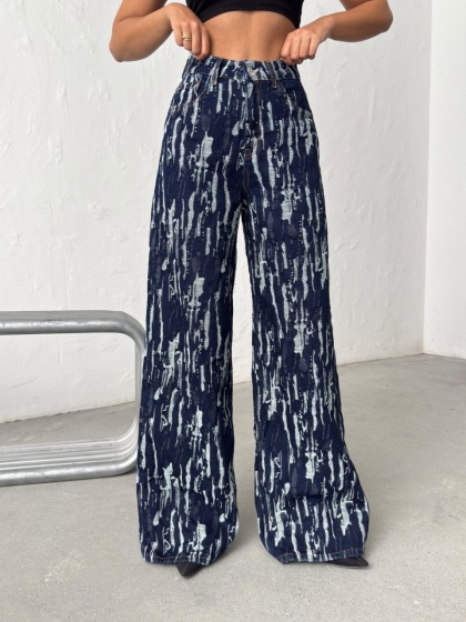 Blugi wide leg cu aspect vintage