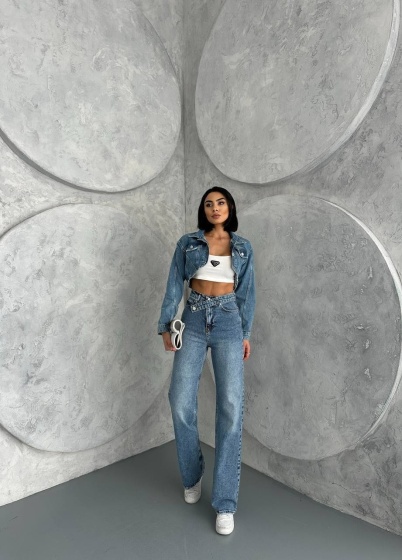 Blugi wide leg cu betelie petrecuta - Img 4