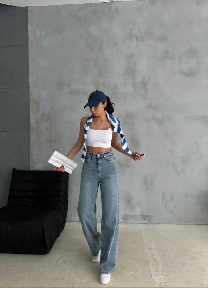 Blugi wide leg cu design rupt la spate - Img 5