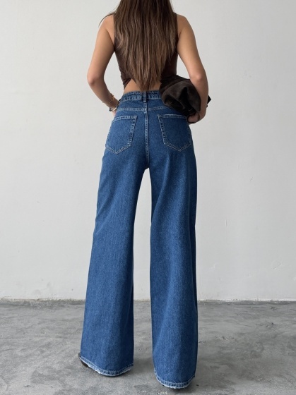 Blugi wide leg cu dunga pe mijloc - Img 4