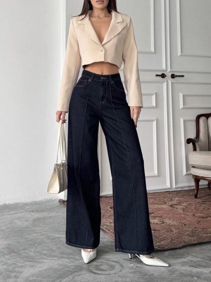 Blugi wide leg cu dunga pe mijloc