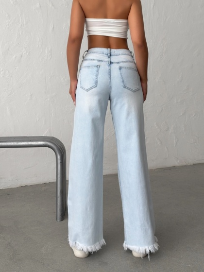 Blugi wide leg cu franjuri la tiv - Img 2