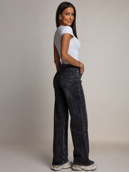 Blugi Wide Leg cu Strasuri - Img 3