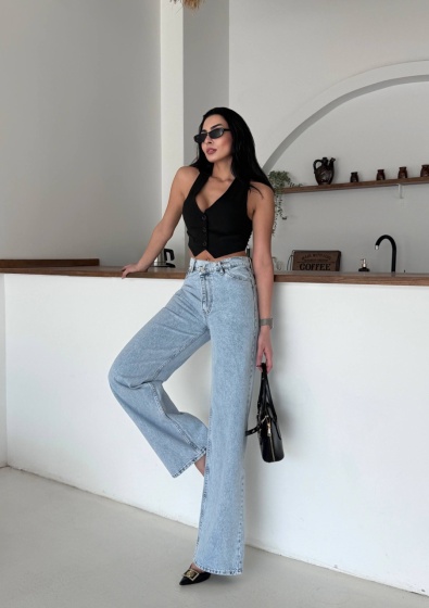 Blugi wide leg cu talie asimetrica - Img 4