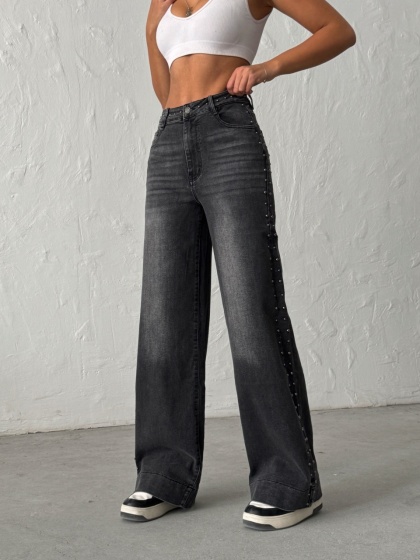 Blugi wide leg cu tinte pe lateral - Img 2