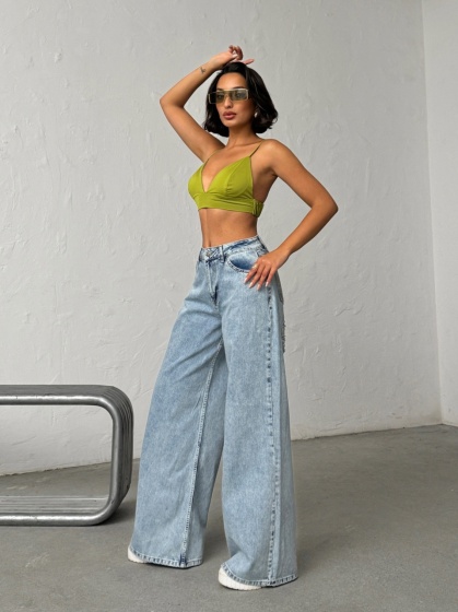 Blugi wide-leg din denim cu detalii ripped - Img 6