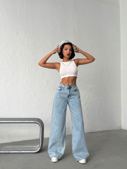 Blugi wide leg din denim cu rupturi pe posterior - Img 8