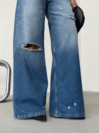 Blugi wide leg din denim cu rupturi - Img 10