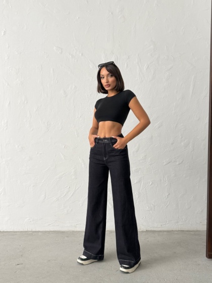 Blugi wide leg elastici cu detaliu cusaturi - Img 6