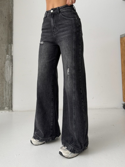 Blugi wide leg elastici cu detaliu