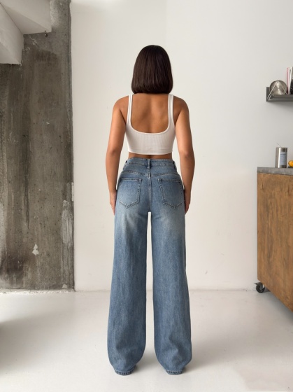 Blugi wide leg elastici cu talie petrecuta - Img 2