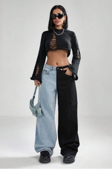 Blugi wide leg in doua culori - Img 4