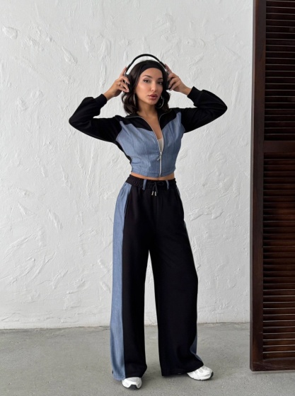 Compleu cu denim si pantaloni evazati - Img 4