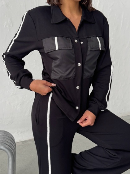 Compleu cu pantaloni evazati si buzunare din fas  - Img 1