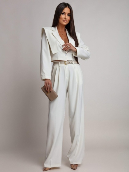 Costum cu pantalon evazat si sacou scurt - Img 2