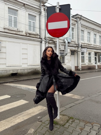 Geaca lunga din imitatie de piele cu blana artificiala - Img 2