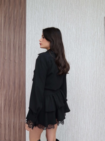 Rochie elegant scurta cu volane si ganituri din dantela - Img 3