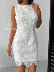 Rochie eleganta alba cu perle - Img 1