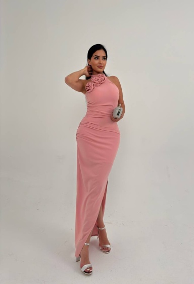 Rochie eleganta cu detalii florale si slit pe picior - Img 2