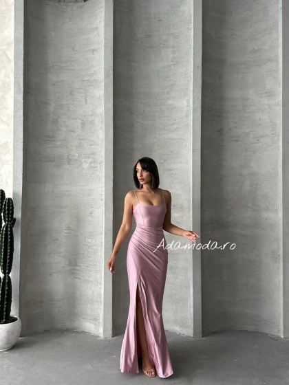 Rochie eleganta cu siret la spate accesorizata cu strasuri - Img 7