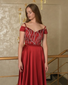 Rochie eleganta dama lunga din satin accesorizata cu strasuri - Img 2