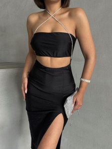 Rochie eleganta din lycra crapata pe picior - Img 3