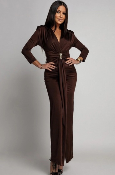 Rochie eleganta din lycra cu drapaj și accesoriu metal